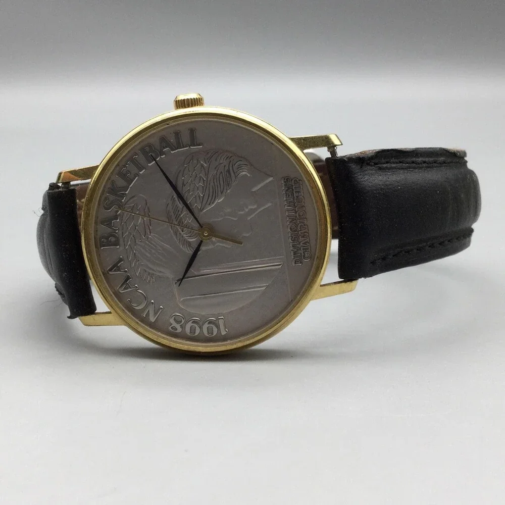 Vintage 1998 NCAA Basketball Mens Watch 33mm Silver Dial Leather New Battery